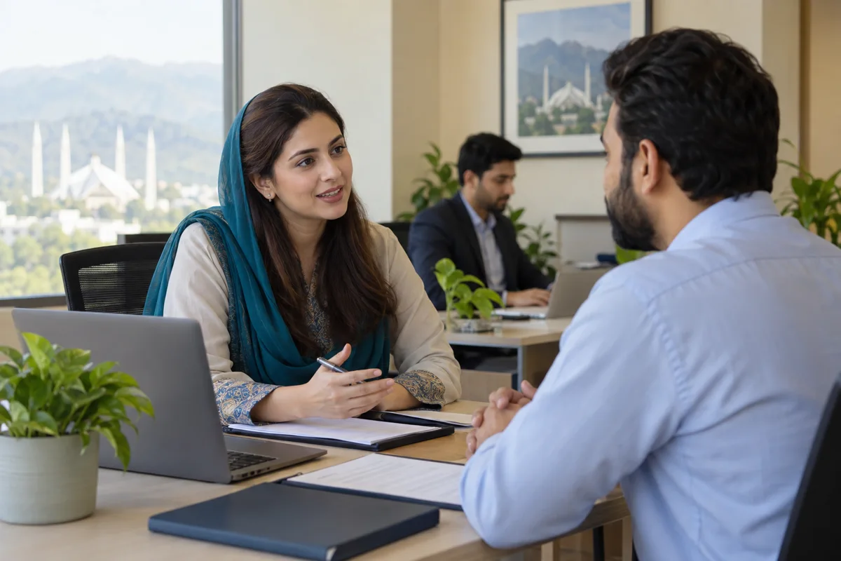 Illustration of an employer discussing a staffing requirement