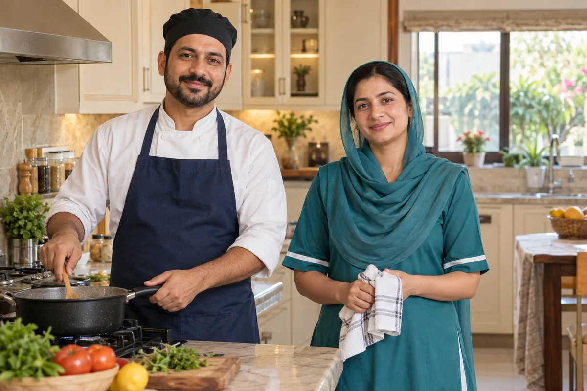 Illustration of the home and workplace roles Hire Staff Islamabad helps recruit